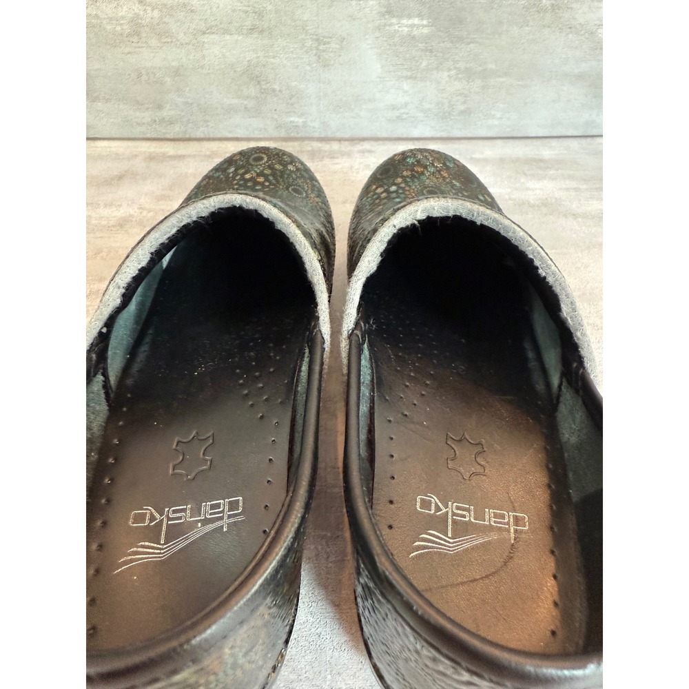 Dansko Women's Clogs Size 37 Black Leather Comfort Shoes Floral‎ Pattern - Picture 6 of 12